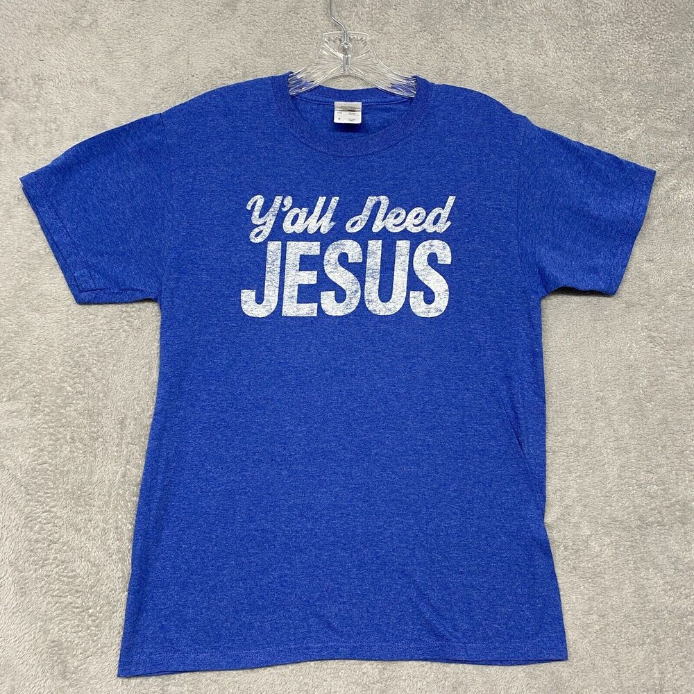 2/$10 Fruit of the Loom Womens Shirt Small Blue‎ Y'all Need Jesus Crew